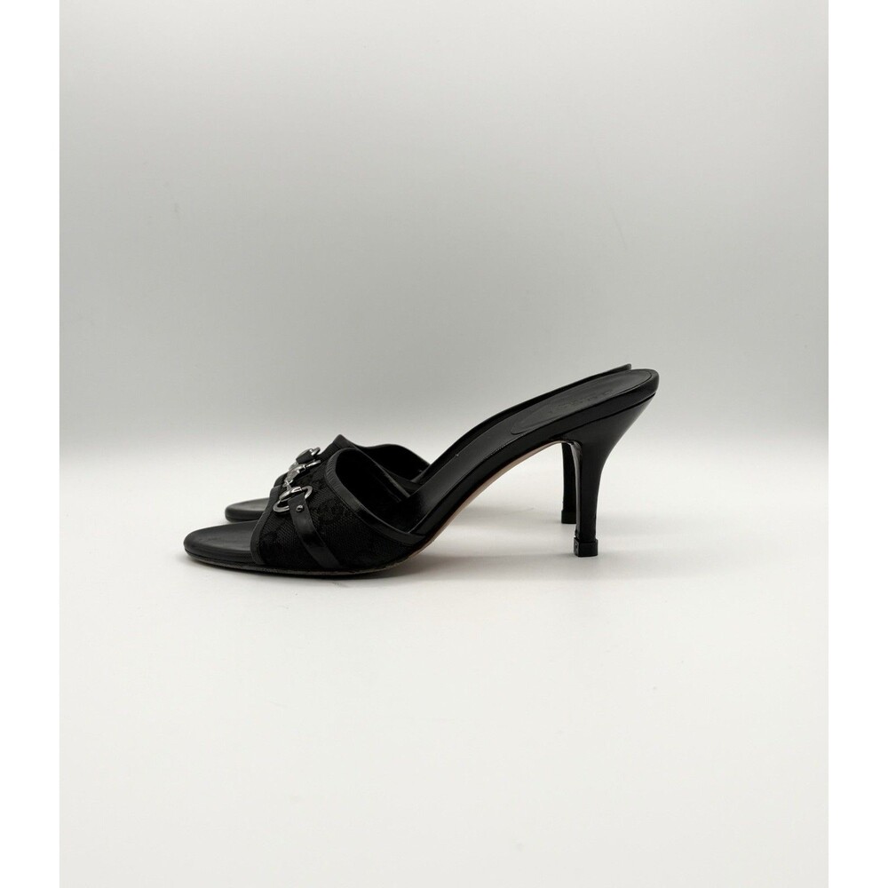 Gucci Black Leather Mules Canvas GG Logo Silver Horsebit Heels Y2K Size EU 35.5 - Picture 5 of 14